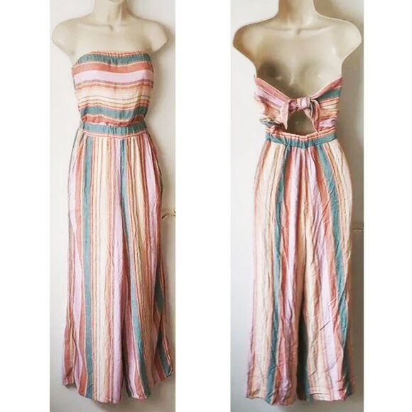 American Eagle Strapless Wide Leg Jumpsuit XS Madras Candy Stripes - Picture 1 of 5